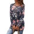 thumbnail image 4 of Women Round Neck Long Sleeve Floral Print Asymmetric Hem Shirt, 4 of 6