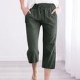 thumbnail image 2 of AherBiu Plus Size Capris pour Femmes Pantalon Capri Décontracté d'Été en Coton et Lin Taille Haute Droit Court, 2 of 5