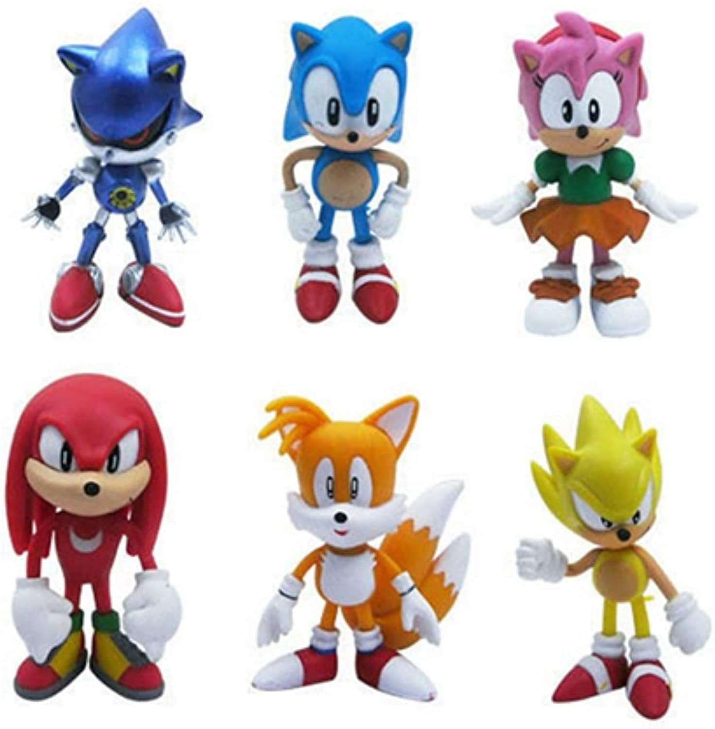 Ensemble de 6 Pcs Sonic Hedgehog Amy Tails Mephiles Knuckles Figurine en PVC 6 Cm/2,4 Po