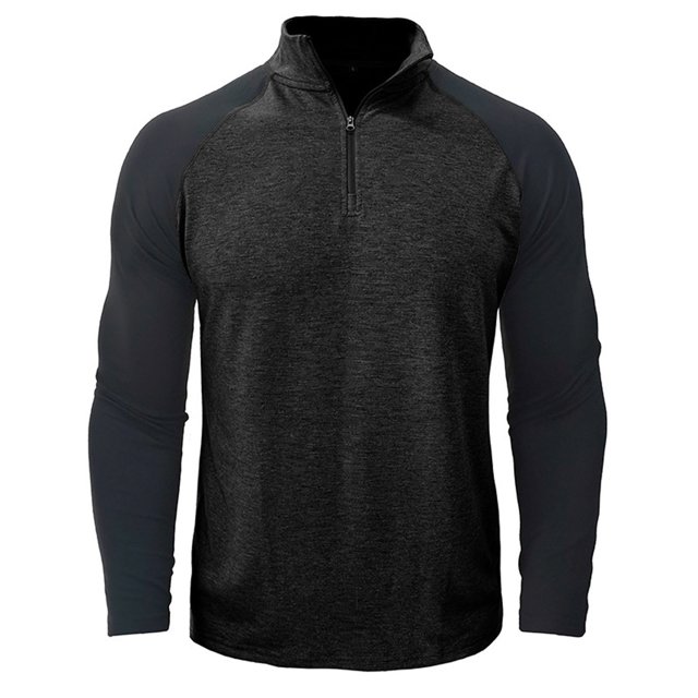 Yuyuzo Men Gym Tops Tees Workout Shirts 1/3 Zipper Neck Long Sleeve Solid Color Patchwork Pullover Golf Blouse