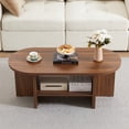 thumbnail image 1 of Wirrytor 43.3” Oval Coffee Table, Farmhouse Coffee Tables for Living Room Small, Fluted Coffee Table with Open Storage Shelf, Wood Centre Table for 2-Tier Coffee Table, Walnut, 1 of 7