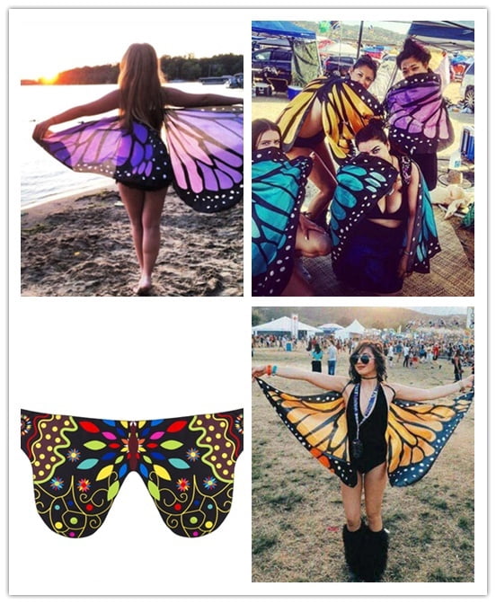 Women Pixie Fairy Beach Scarves Wraps Colorful Soft Fabric Butterfly Wings