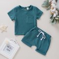 thumbnail image 3 of Infant Boy Girl Solid Color Short Sleeve Cotton T-shirt Tops Shorts Pant 2PCS Outfits Summer Clothes Set, 3 of 3