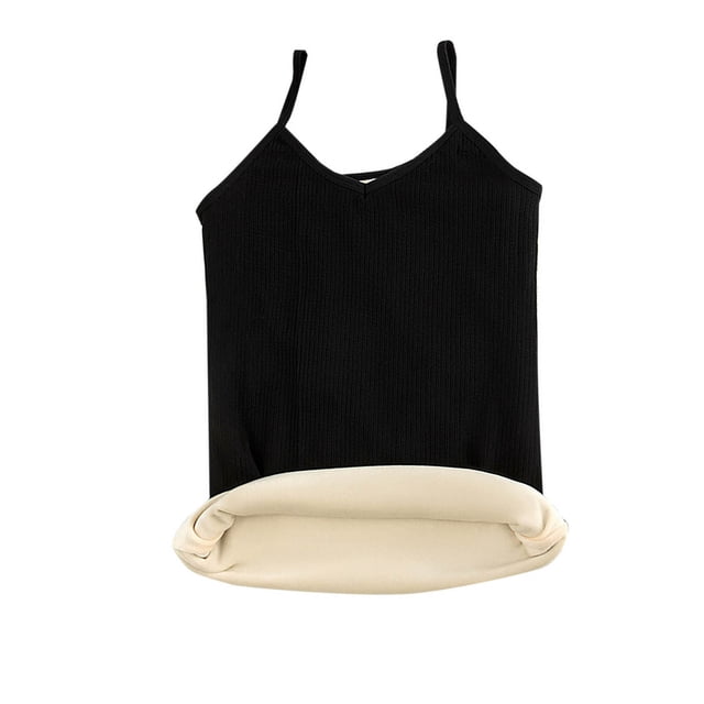 Summer Savings! SROBPTY Kids Sleeveless Shirts Tops, Middle Aged Girls' Solid Color Base Underwear with Thick Velvet To Cold Student Spring and Small Suspender Inner and Outer Black, 10-14Years