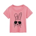 thumbnail image 1 of PMVFHDE T-Shirt Imprimé Lapin de Pâques pour Filles - Mignon Col Rond Manches Courtes pour Printemps Vacances, Fête de Pâques & Tenues Décontractées (Doux & Confortable) Rose, 3-4 Ans, 1 of 3