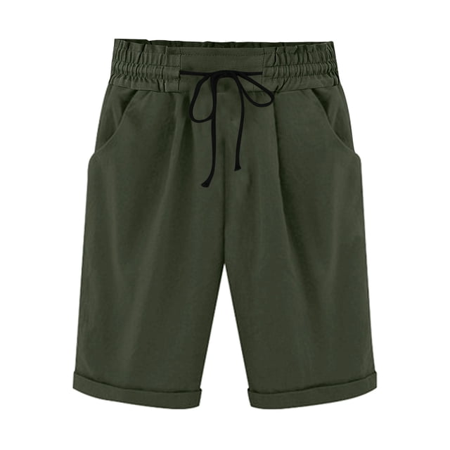 Plebaso Shorts Décontractés Longueur Genou pour Femmes, Shorts à Enfiler avec Cordon, Légers et Unis