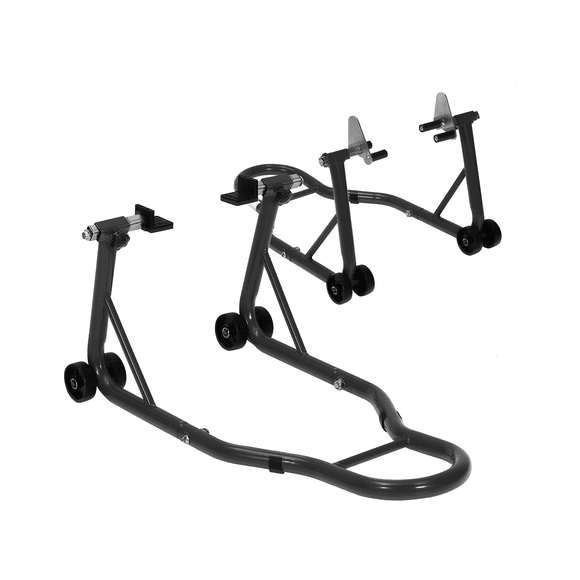 Support de Moto Noir de 900 Lb avec Levage Combiné, Béquilles de Paddock Réglables avant et Arrière avec Bobines de Fourche U+L pour Réparations, Entretien et Rangement, Acier Robuste