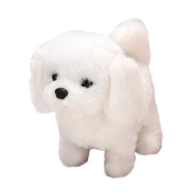 White Walking Barking Plush Puppy Toy Realistic Simulation Rabbit Fur Dog With Sound Electric Fluffy Pet Toy For Kids Gift 5.9X6.2X3.5 Inches