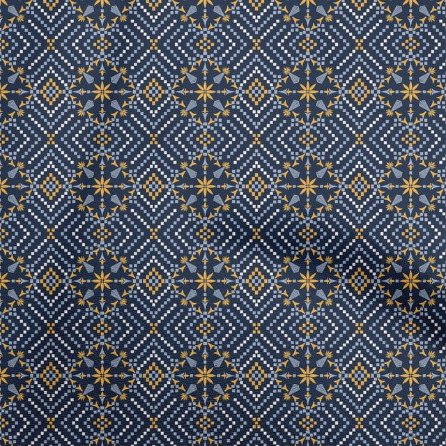 oneOone Cotton Cambric Blue Fabric Geometric Fair Isle Pattern Sewing Craft Projects Fabric Prints By Yard 56 Inch Wide