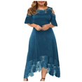 thumbnail image 1 of CHUANK Summer Plus Size Maxi Dresses For Wedding Guest Lace Stitching Dress Cold Shoulder Long Dresses Short Sleeve, 1 of 7