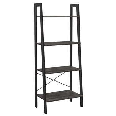 VASAGLE Ladder Shelf, 4-Tier Bookshelf, Storage Rack, Bookcase with Steel Frame, for Living Room, Home Office, Kitchen, Bedroom, Industrial Style, Charcoal Gray and Black ULLS044B04