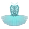 thumbnail image 1 of Ocealan Justaucorps de Danse Ballet à Paillettes pour Filles, Bretelles Spaghetti, Dos Croisé, Turquoise 4TG, 1 of 7