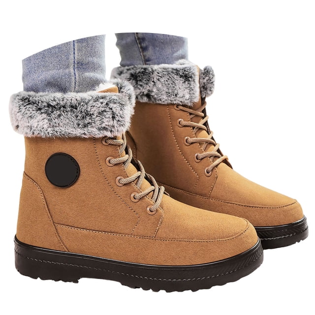 Mepaouo Bottes d'Hiver pour Femmes à la Cheville, Imperméables, à Lacets, Bottillons de Randonnée Antidérapants, Chaussures de Marche d'Extérieur