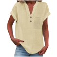 thumbnail image 1 of T-Shirts Femmes Plus Mode Décontractée Col en V Boutonné Manches Courtes avec Poches - Hontri, 1 of 5