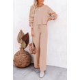 thumbnail image 3 of ORUYROP Ensemble de Pull 2 Pcs pour Femmes Haut Court à Manches Longues et Pantalon Large, 3 of 7