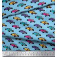 thumbnail image 2 of Soimoi Blue Moss Georgette Fabric Colorful Cars Transport Fabric Prints By Yard 42 Inch Wide, 2 of 3