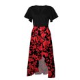 thumbnail image 4 of Jusqu'à 65 % de Réduction! Robes de Mode d'Été pour Femmes 2024 Grande Taille pour Manches Courtes Col en V Boho Imprimé Floral Ceinture Taille Haute Basse à Volants Robe Maxi Cocktail, 4 of 7