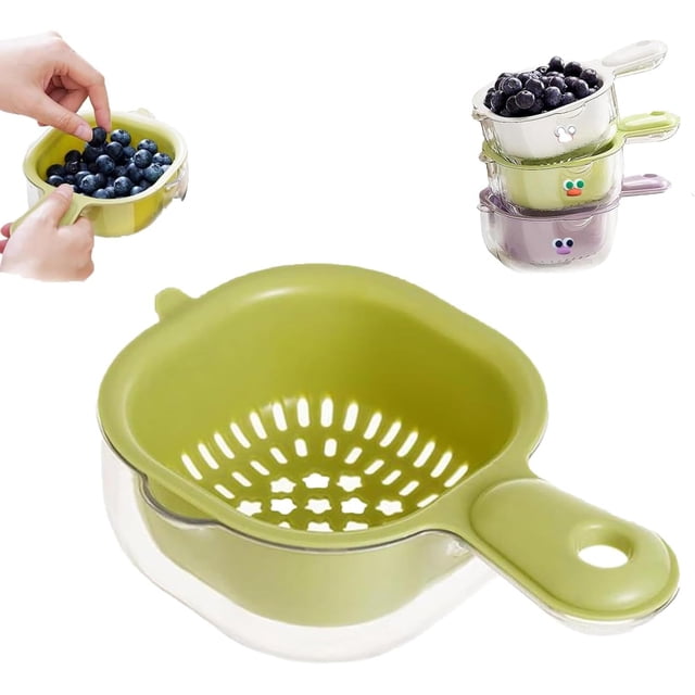 Double Layer Fruit and Vegetable Washing Bowl with Detachable Handle for Efficient Kitchen Draining