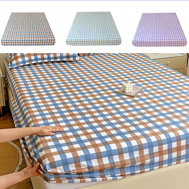 Fiber Sheet Washed Cotton Fitted Sheet 220x200cm Double Bed Sheet Non Slip Stretch Elastic All Around 1 Piece Multicolor by JASKFLY