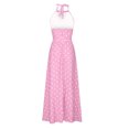 thumbnail image 5 of HKEJIAOI Robes Décontractées Soldes Liquidation Robe Fleurie pour Femmes Mode Décontractée Été Sans Manches Col Rond Robe à Pois Col Licou Fermeture Éclair Robe pour Femme Longues Robes Rose, 5 of 5