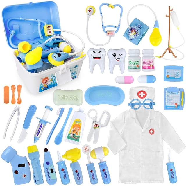 35 Pack Kids Dentist Surgeon Vet Medical Kit With Light And Sound Blue