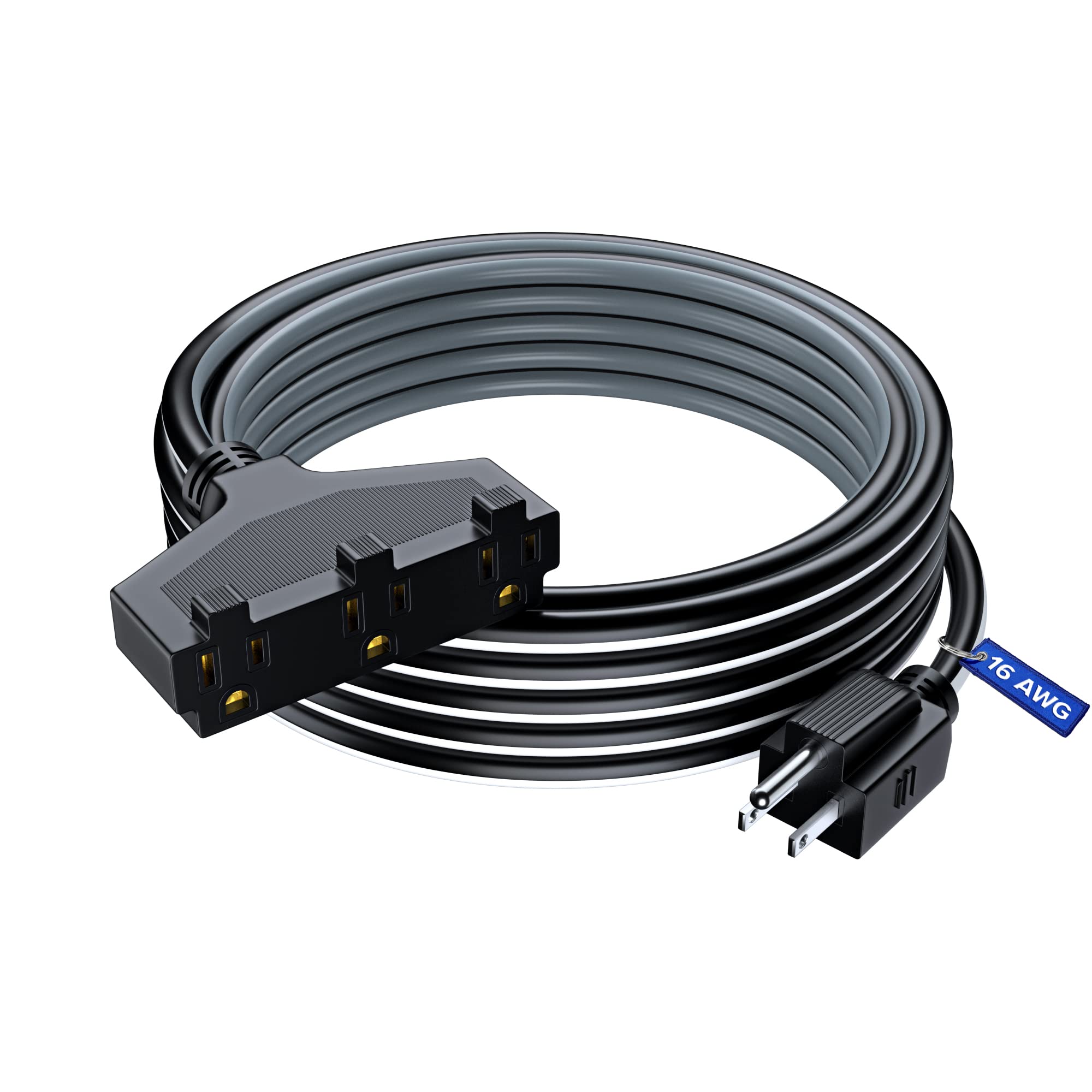 Extension Cord 25 ft, SJTW Extension Cord with Multiple Outlets, 16 Gauge (Black, White and Gray) ETL Listed