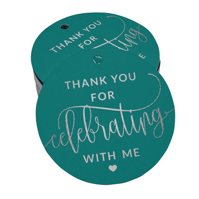Inkdotpot 50 Pack Real Silver Foil Paper Tags Thank You For Celebrating With Me Birthday Favor Hang Tags