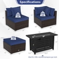 thumbnail image 3 of Costway 5 PCS Patio Furniture Set Heavy-duty Frame Rattan Sofa Set with 60,000 BTU Firepit Table Navy, 3 of 10