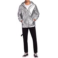 thumbnail image 2 of INSPIRE CHIC Metallic Jacket for Men's Sparkle Zipper Hooded Windbreaker Silver S, 2 of 5