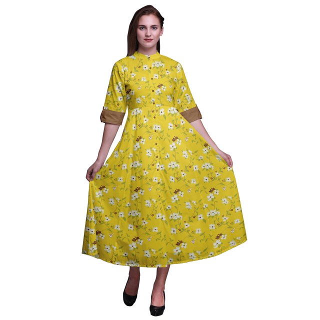 Bimba Robe Chemise à Imprimé Floral à Boutons, Col Mandarin, Manches Retroussables - X-Grand