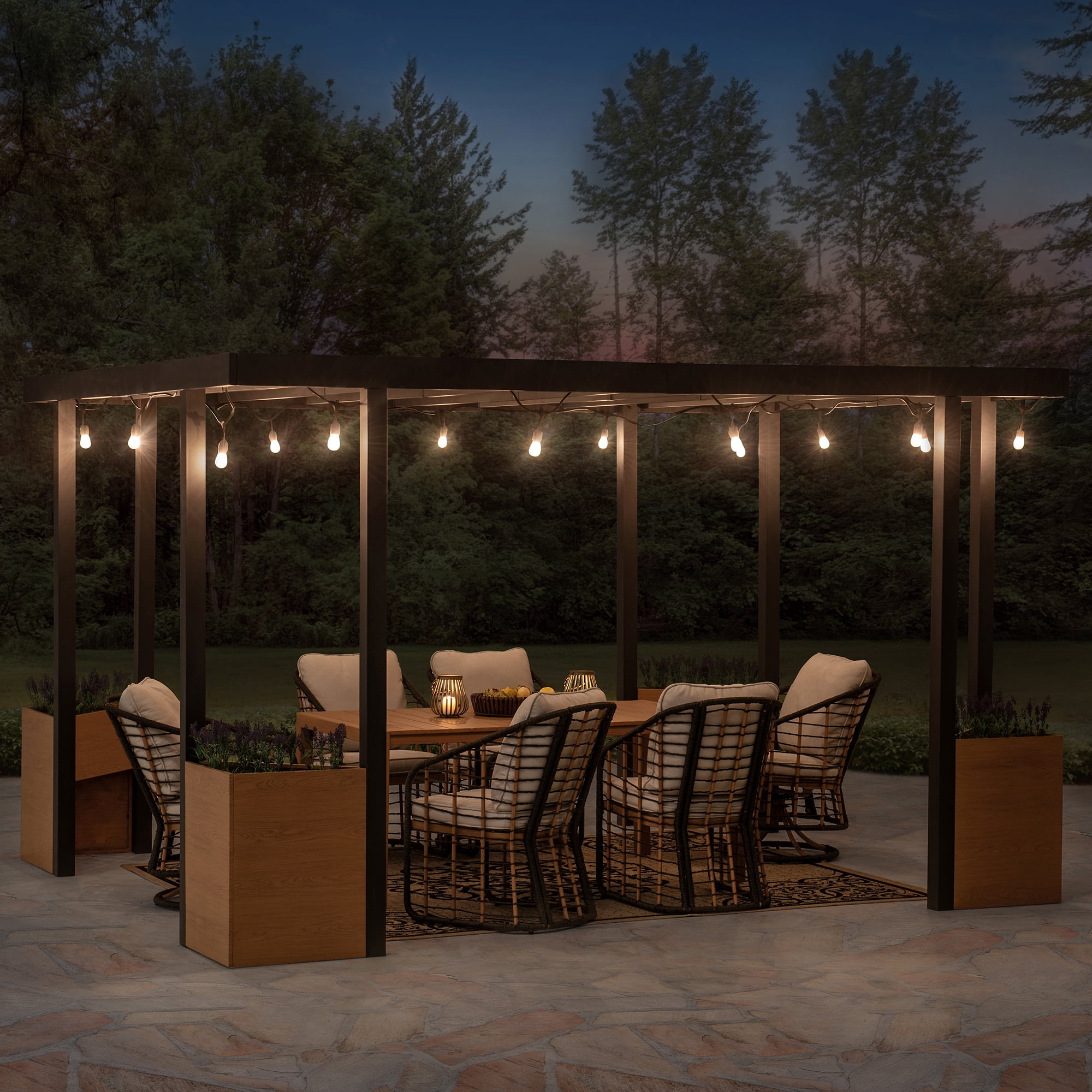 Sunjoy 10 x 12 ft. Outdoor Patio Black Steel Frame Pergola with Planters