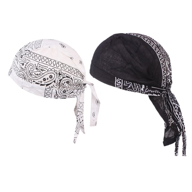 Ensemble de 2 Foulards Turban en Coton pour Hommes, Foulard de Tête pour Perte de Chimiothérapie, Ensemble Tête de Mort avec Deux Foulards en Coton en Noir et Blanc avec Motifs Cachemire. Idéal pour Accessoires pour Hommes, patients de Chimiothérapie, Vêtements de Nuit, Vélo Ou Usage Quotidien. Chaque Foulard Comprend des Sangles à Nouer pour un Ajustement Sécuritaire et Mesure Environ 58-60 cm de Tour de Tête.