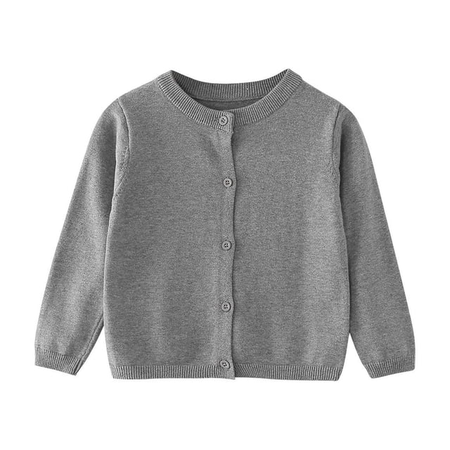 aohooy Girls Long Sleeve Cardigan Sweater Todder Infant Open Front Button Closure Knitted Cable Cardigans Tops 6M-5Y Gray,120