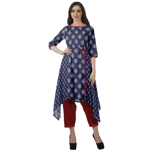 Moomaya Indian Tunic Top Pant Set 3/4 Sleeves Printed Women Designer Kurta Kurti