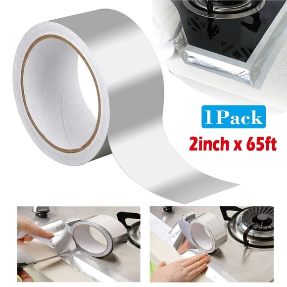 EIGTHTAIL 65‘ x 2” Aluminum Foil Tape Silver Metal Tape Heat Shield HVAC Tape A/C Sealing Adhesive Tape for Repairing Cold Air Ducts Duct Insulation Systems Stainless Steel