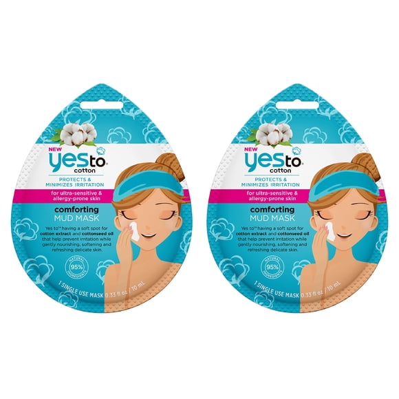 Yes To Cotton Protects and Minimizes Irritation for Ultra Sensitive and Allergy Prone Skin Comforting Mud Mask, 1 Count (Pack of 2)
