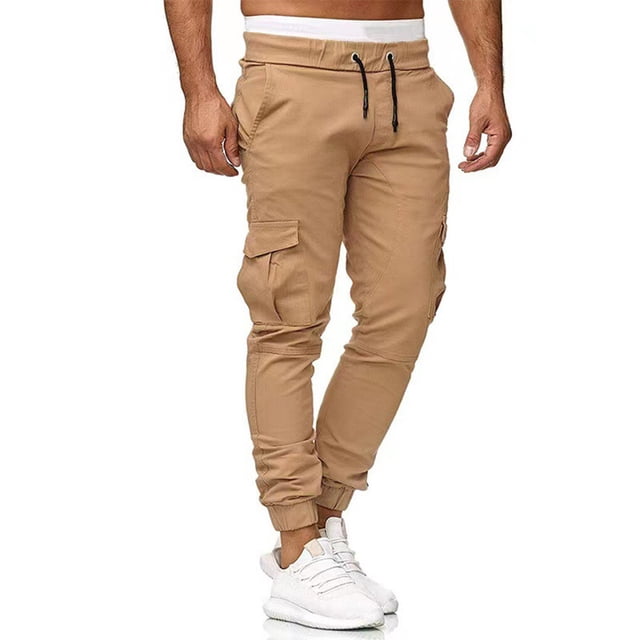 Cotton Men Trousers Solid Color Trouser Breathable Replacement Stylish Washable Easy Matching Middle Waist Home Long Pant Clothes Khaki M