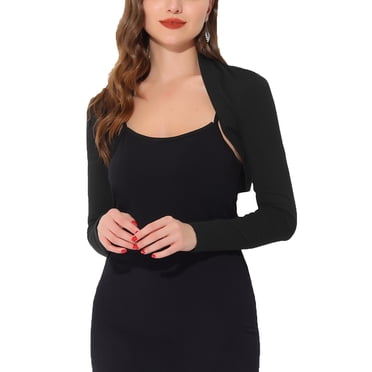 INSPIRE CHIC Women's Bolero Shrugs Long Sleeves Spring Summer Cotton Knit Open Front Crop Shrugs M Black