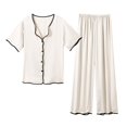 thumbnail image 1 of Weiqiqre Ensembles de Pyjama pour Femmes Ensemble de Pyjama Classique en Satin Pyjama Soyeux Manches Longues Boutonné devant, 1 of 7
