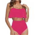 thumbnail image 2 of Jovati Beach Bikini Set for Women, Ruffled Tank Top with Removable Padded Bra and High-Waisted Bottom, Nylon Spandex Blend, Solid Color, Summer Swimwear, 2 of 7