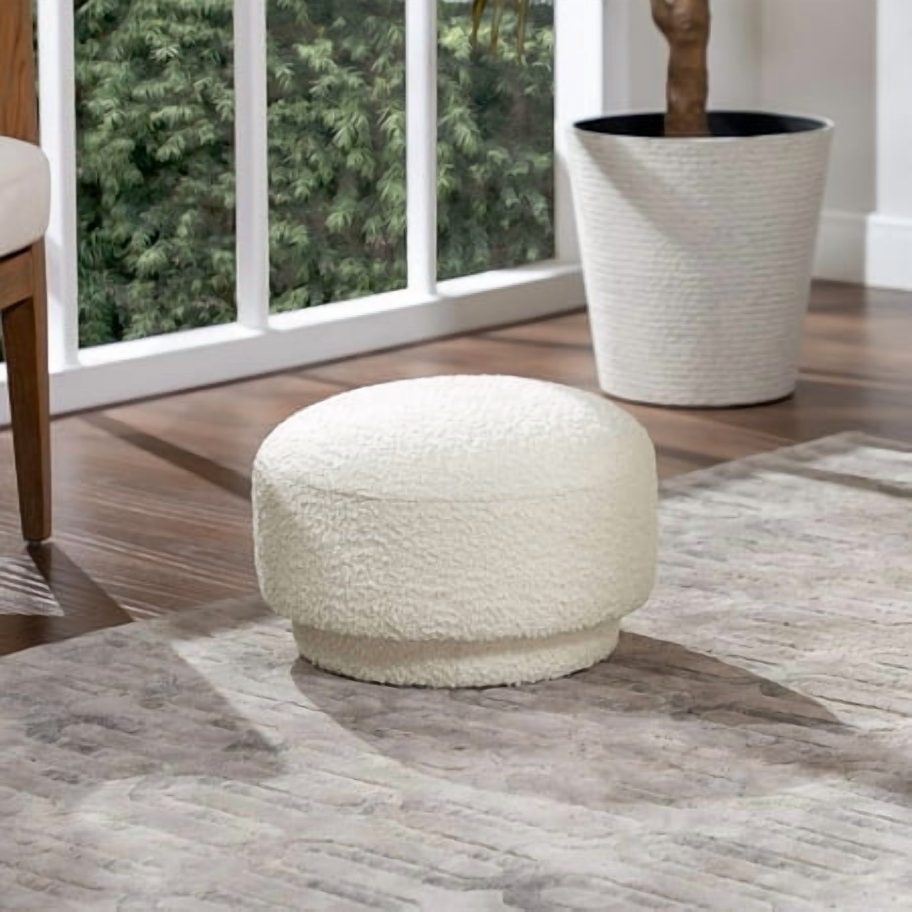Jennifer Taylor Home Fuji 15" Mushroom Footstool Ottoman, Ivory White Boucle