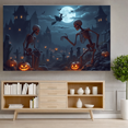 thumbnail image 3 of Spooky Scene Halloween Banner Gothic Theme Pumpkin Lantern Skeleton Design Cemetery Setting for Halloween Party Event Decor, 3 of 5