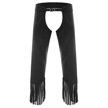 Miaeowve Mens Cowboy Motorcycle Chaps Pants Tassel Adjustable Buckles Chaps Trousers Hippie Costume Black XL