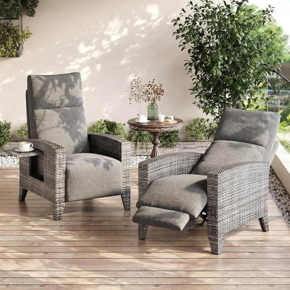 YUSAZENS Outdoor Reclining Patio Chair with Adjustable Backrest Footrest All Weather Wicker Chaise Lounge Air Pump 150° Lay Flat for Pool Deck Garden Gray
