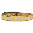 thumbnail image 1 of White Bow Widget Genuine Metallic Leather Dog Collar Gold 20, 1 of 1