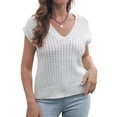 thumbnail image 2 of Womens V Neck Sweater Vest Ribbed Knit Casual Cap Sleeve Loose Fit Pullover Tops Fall Clothes White L, 2 of 10