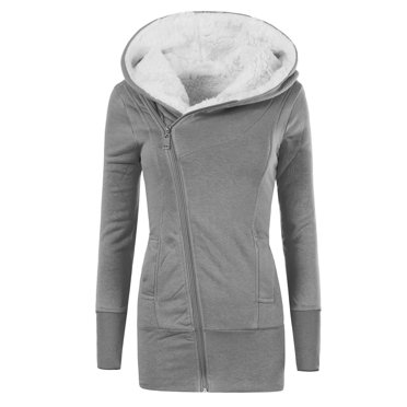 Qertyioot Winter Hooded Tops for Women,Autumn And Thickened Plush Medium Long Slim Zipper Casual Sweater Coat