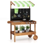 INFANS Mud Cuisine, Cuisine de jeux en plein air avec tableau de dessin, Flux d'eau réel, Évier amovible, Stockage, Accessoires de cuisine, Jeux de cuisine en bois pour enfants Cadeau pour les garçons 3+