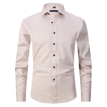HWRETIE Men's Long Sleeve Dress Shirt Regular Fit Solid Button Down Shirt Turn Down Collar Casual Business Formal Top