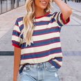thumbnail image 1 of Pxiakgy Vente Chaude!! Hauts Rayés pour Femmes Col Rond Manches Courtes T-Shirt Tendance 2025 Basique Été Décontracté T-Shirts Amples à Rayures Color Block Blouses Amples Basiques Rd2 m, 1 of 4